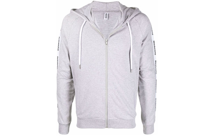 MOSCHINO Logo Tape Zip Hoodie Jacket Men’s Grey A1707-8104-0489