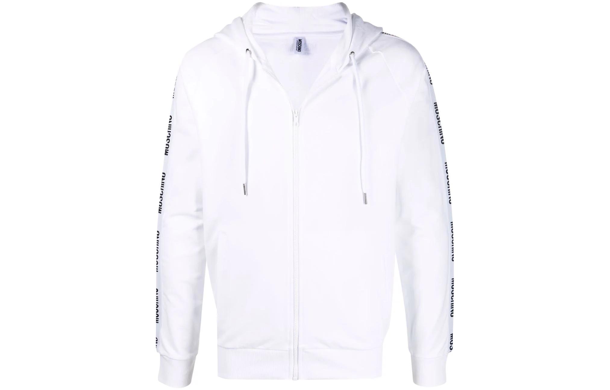MOSCHINO Logo Tape Zip Hoodie Jacket White A1707-8102-0001