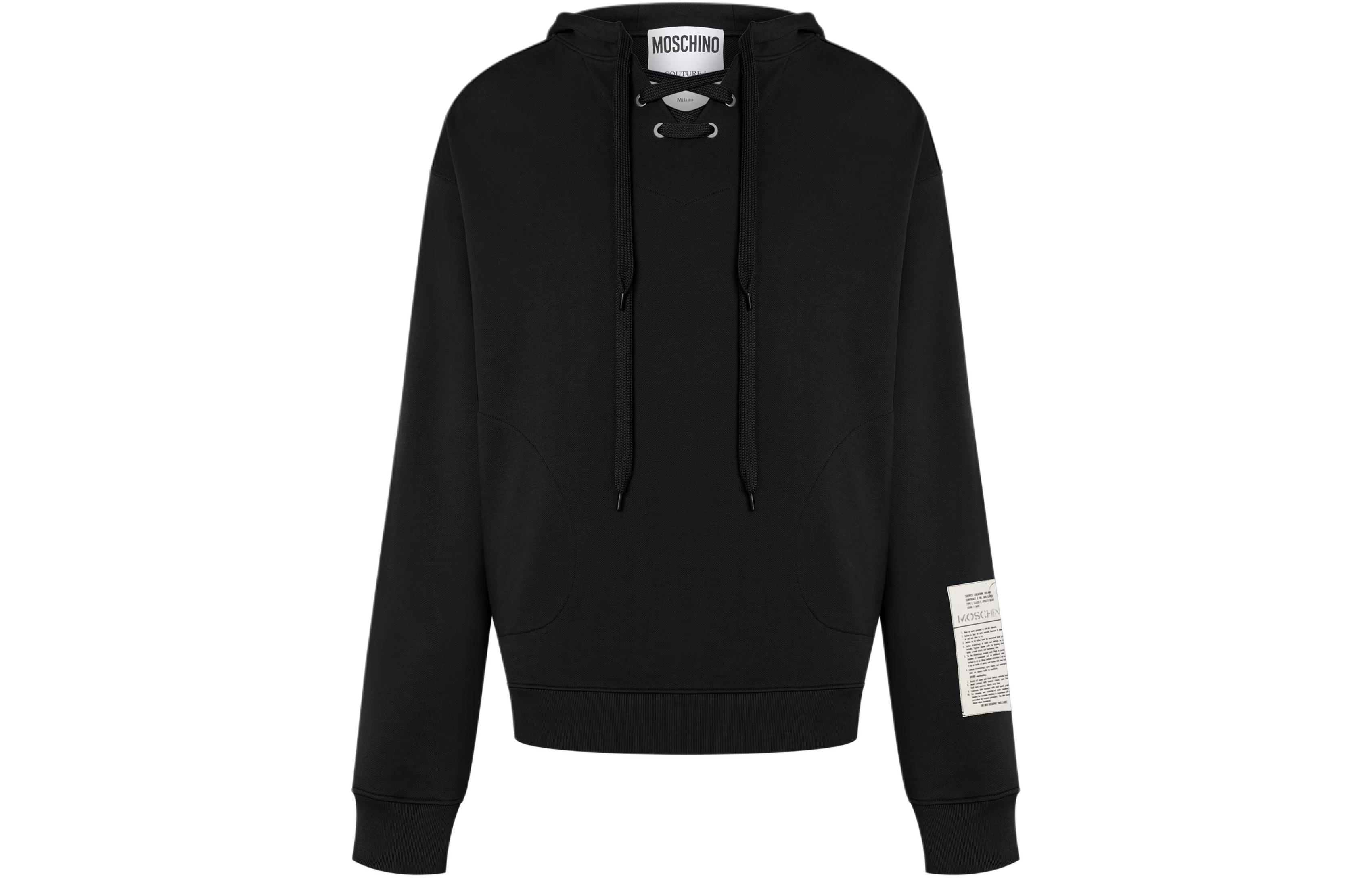 MOSCHINO Military Label Organic Cotton Hoodie Black Logo Print Sweatshirt A1732-7028-0555