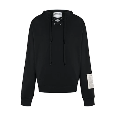 MOSCHINO Military Label Organic Cotton Hoodie Black Logo Print Sweatshirt A1732-7028-0555
