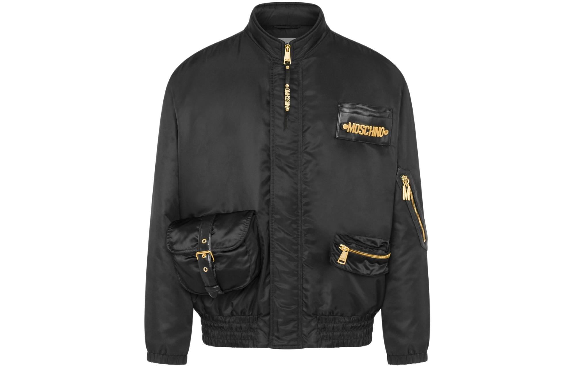 MOSCHINO Multi-Pocket Zip Jacket with Gold Logo - Black A0616-0215-2555