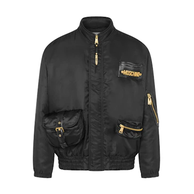 MOSCHINO Multi-Pocket Zip Jacket with Gold Logo - Black A0616-0215-2555