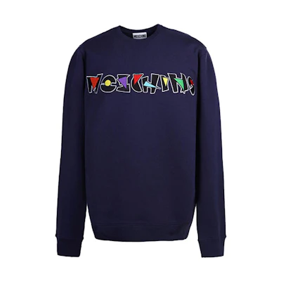 MOSCHINO Navy Blue Embroidered Logo Crewneck Sweatshirt 1732-2027-1290