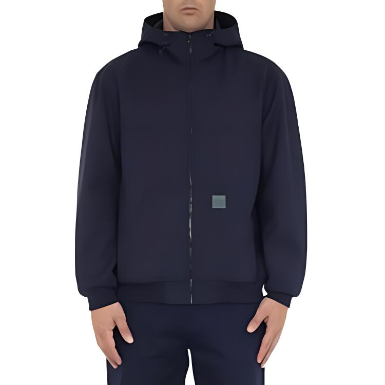 Moschino Navy Blue Logo Patch Hooded Zip-Up Jacket A0630-2013-0555