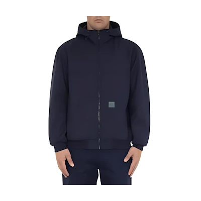 Moschino Navy Blue Logo Patch Hooded Zip-Up Jacket A0630-2013-0555