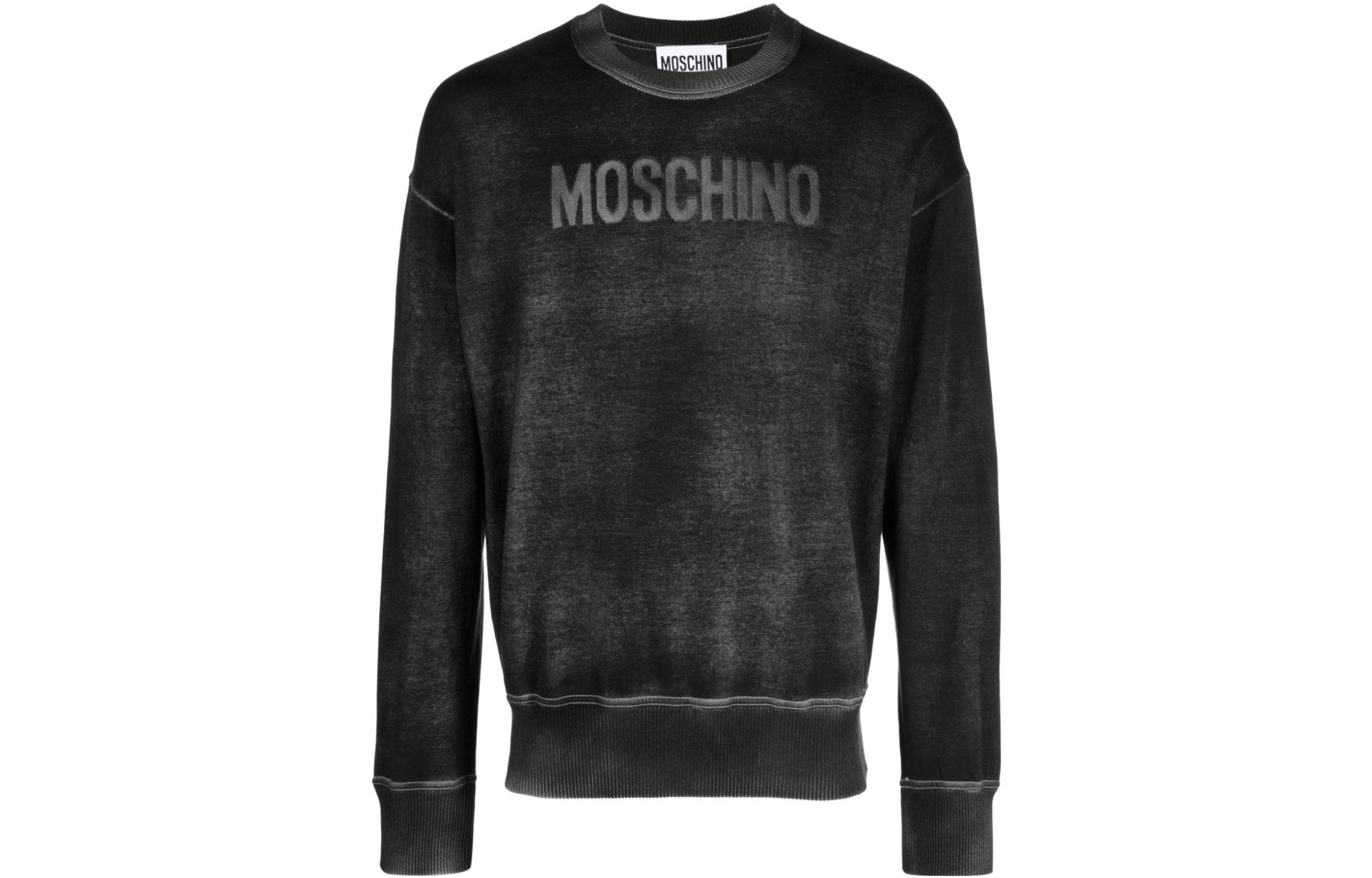 MOSCHINO Olive Black Crewneck Sweatshirt with Logo Print J0926-7001-3555