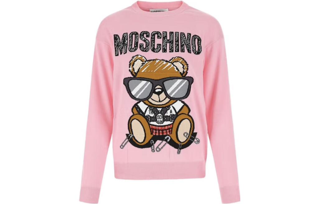 MOSCHINO Pink Logo Animal Print Crewneck Sweatshirt Unisex A0930-5501-1224