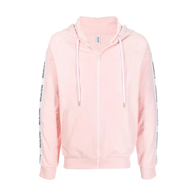 MOSCHINO Pink Logo Tape Zip-Up Hoodie with Drawstring A1707-8102-0227