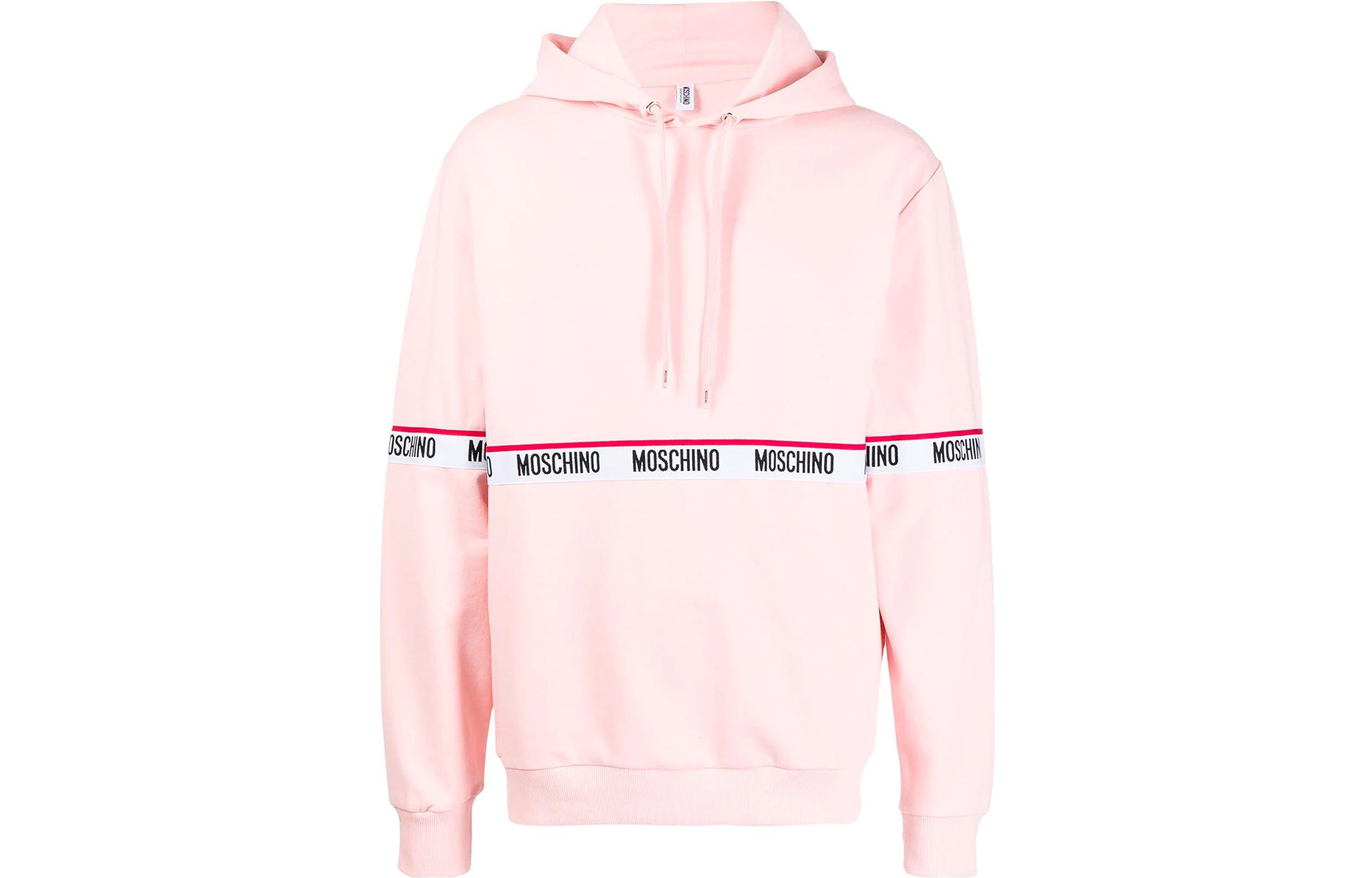 MOSCHINO Pink Loose-Fit Hoodie with Letter Print and Drawstring A1703-8104-0227