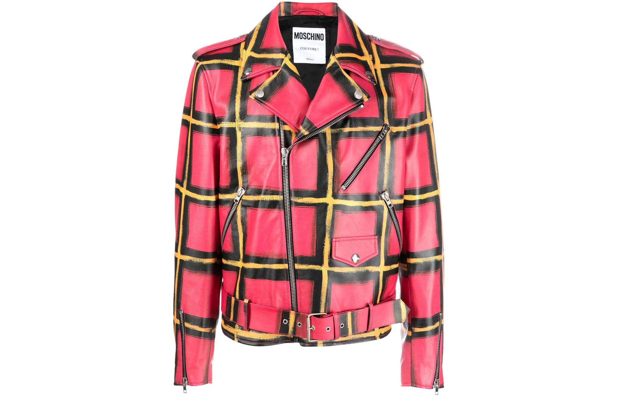 MOSCHINO Pink Plaid Zip-Up Jacket with Collared Long Sleeves A3701-7070-1213