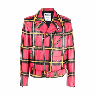 MOSCHINO Pink Plaid Zip-Up Jacket with Collared Long Sleeves A3701-7070-1213