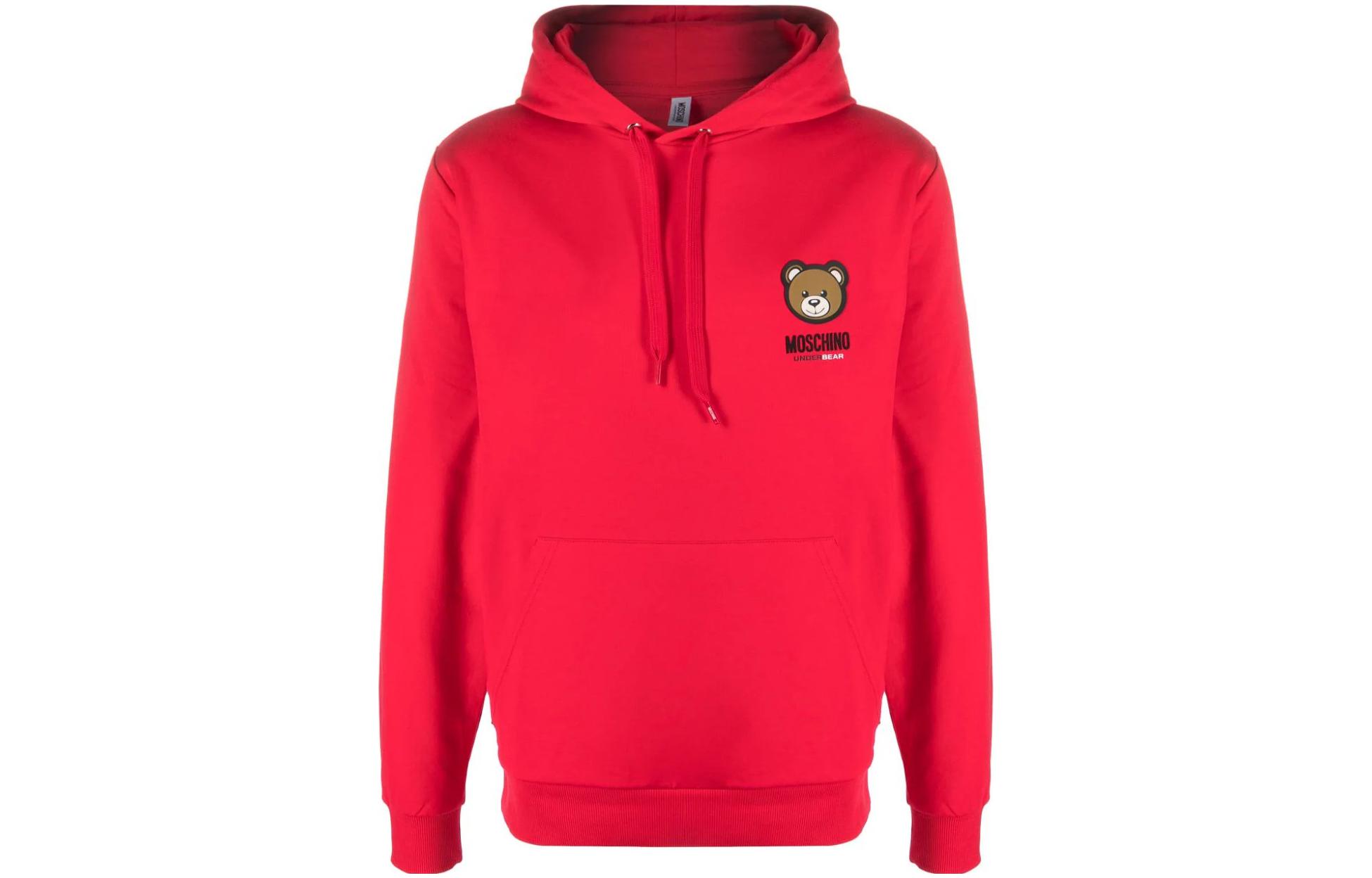 MOSCHINO Red Bear Logo Print Hoodie Long Sleeve Pullover A1790-4413-0116