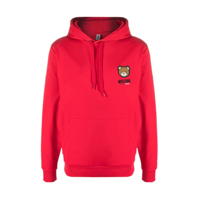 MOSCHINO Red Bear Logo Print Hoodie Long Sleeve Pullover A1790-4413-0116