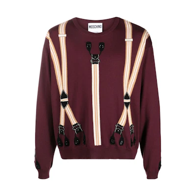 MOSCHINO Red Solid Oversized Sweatshirt with Strap Print J09245202