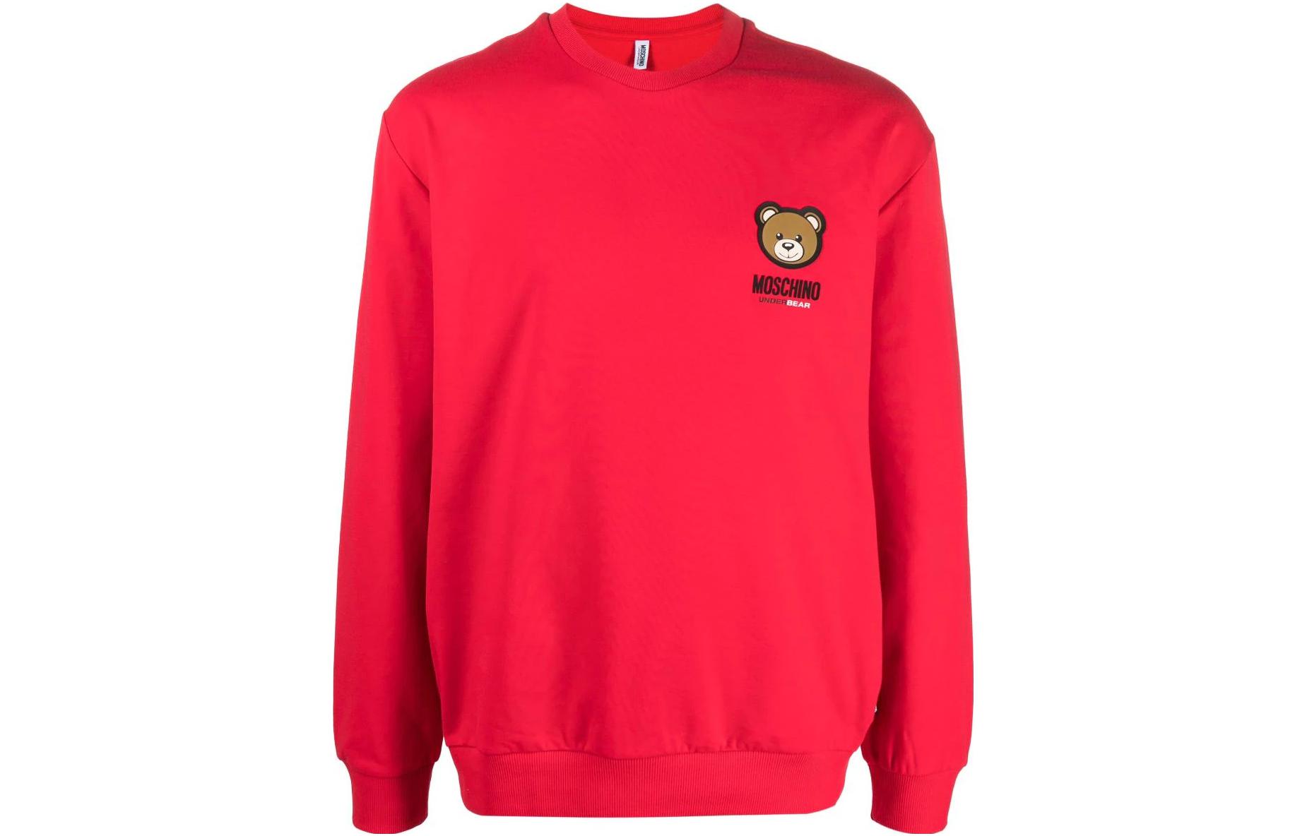 MOSCHINO Red Teddy Bear Logo Print Crewneck Sweatshirt A1788-4413-116