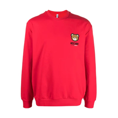 MOSCHINO Red Teddy Bear Logo Print Crewneck Sweatshirt A1788-4413-116