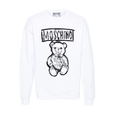 Moschino Ribbed Crewneck Drop-Shoulder Sweater White () ZR172770281001