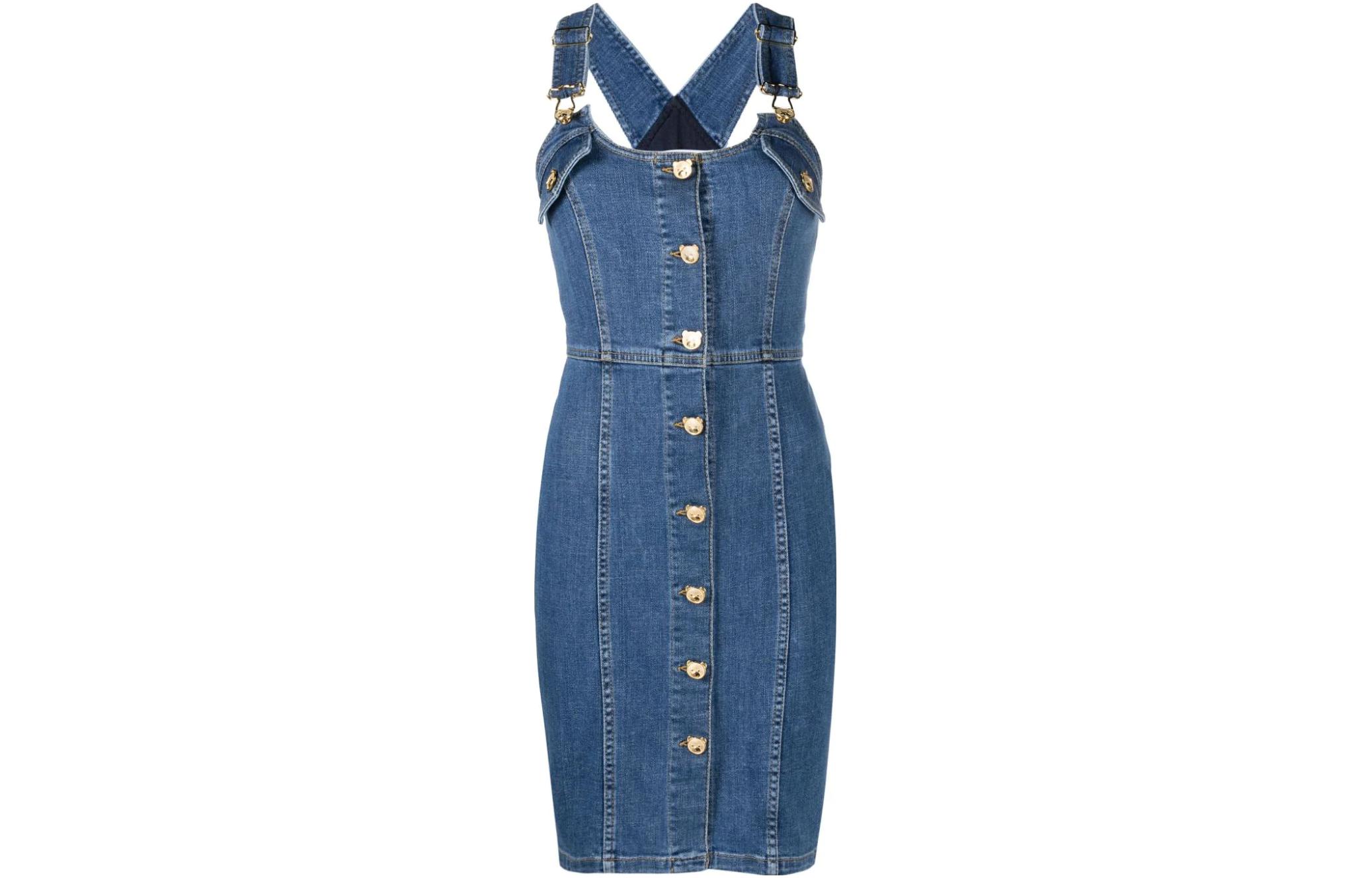 Moschino Slim Fit Sleeveless Buttoned Mini Dress Blue. A0439-0522-0295
