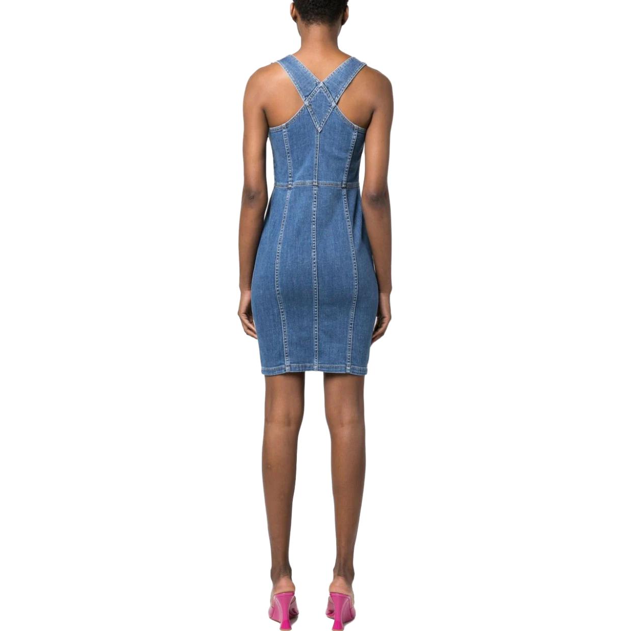 Shop 모스키노 슬림핏 민소매 버튼 장식 미니 드레스 블루. A0439-0522-0295