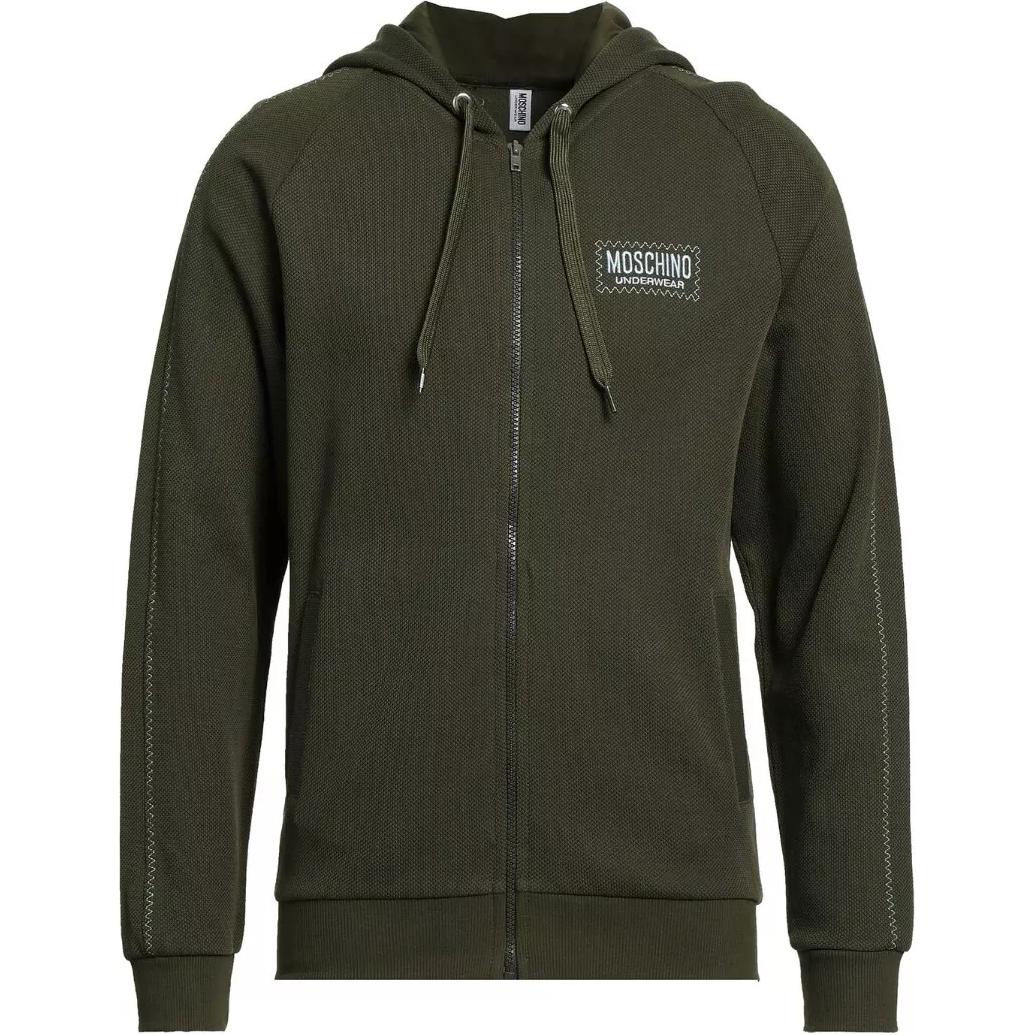 MOSCHINO Solid Color Military Green Hooded Zip Jacket POIZON240919154