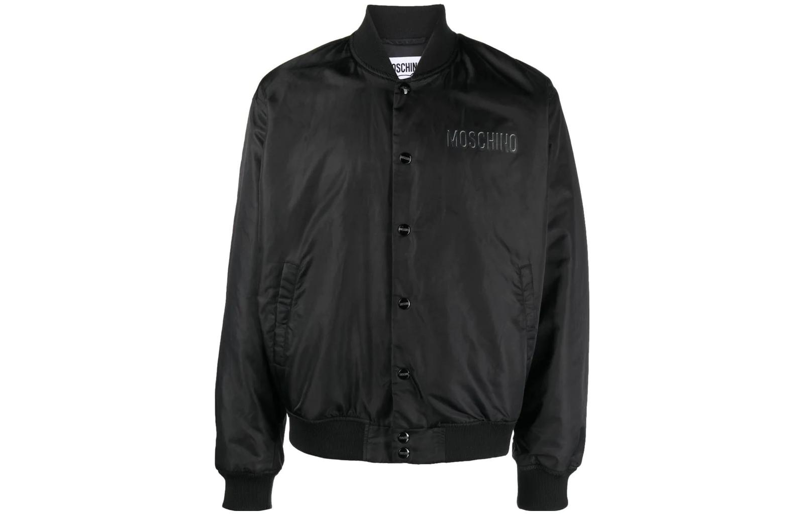 MOSCHINO Solid Color Snap-Button Stand Collar Jacket Black 06247-015V-1555