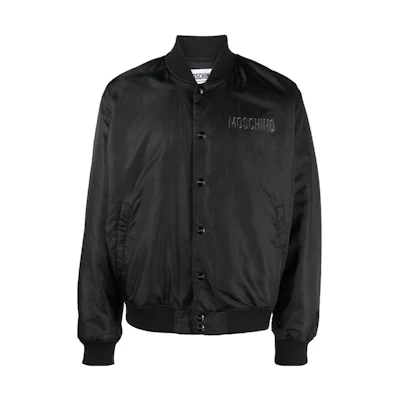 MOSCHINO Solid Color Snap-Button Stand Collar Jacket Black 06247-015V-1555