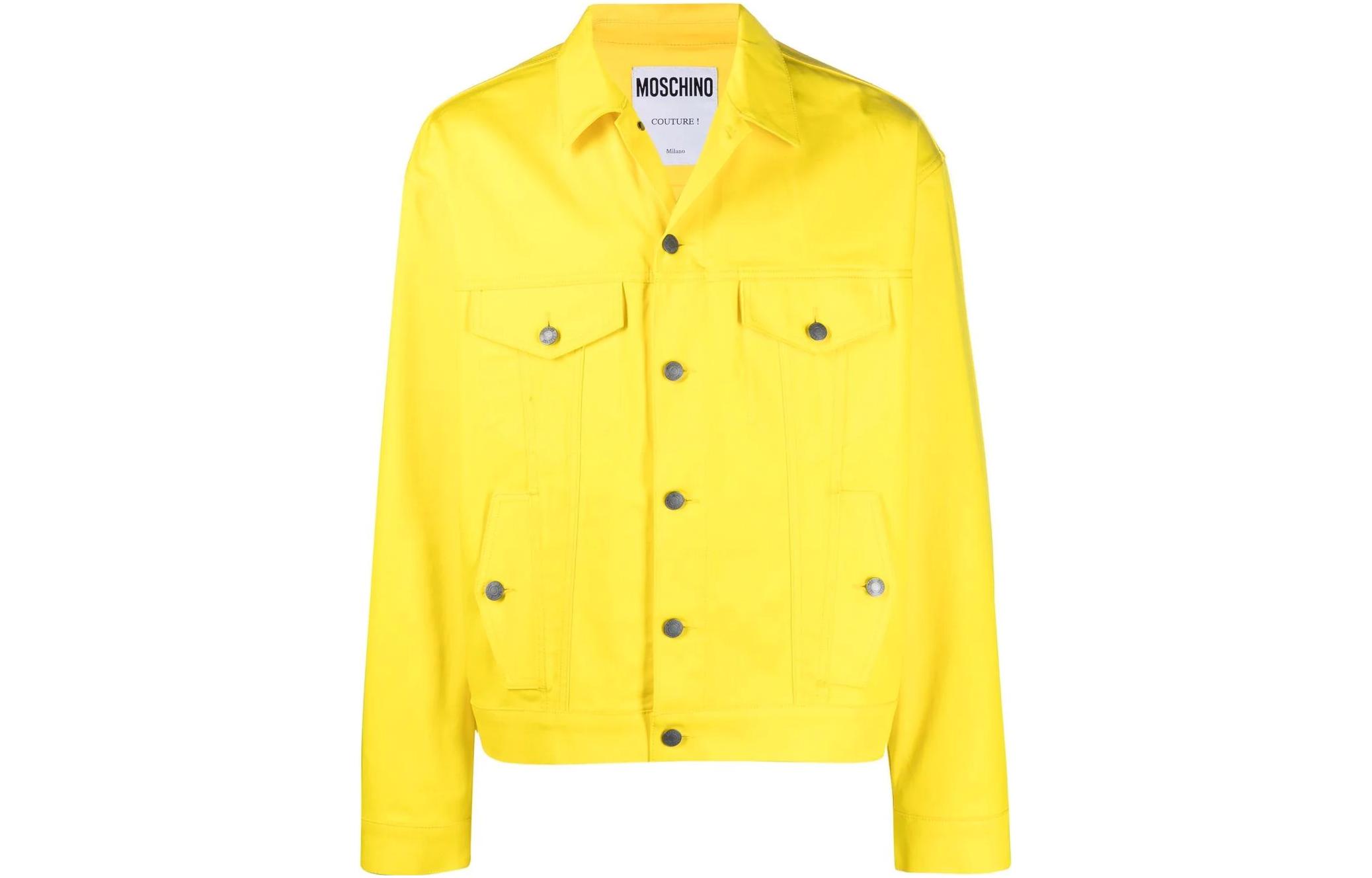 MOSCHINO Solid Color Yellow Denim Jacket with Back Letter Print for Men J0618-2021-1033