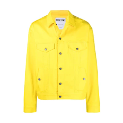 MOSCHINO Solid Color Yellow Denim Jacket with Back Letter Print for Men J0618-2021-1033