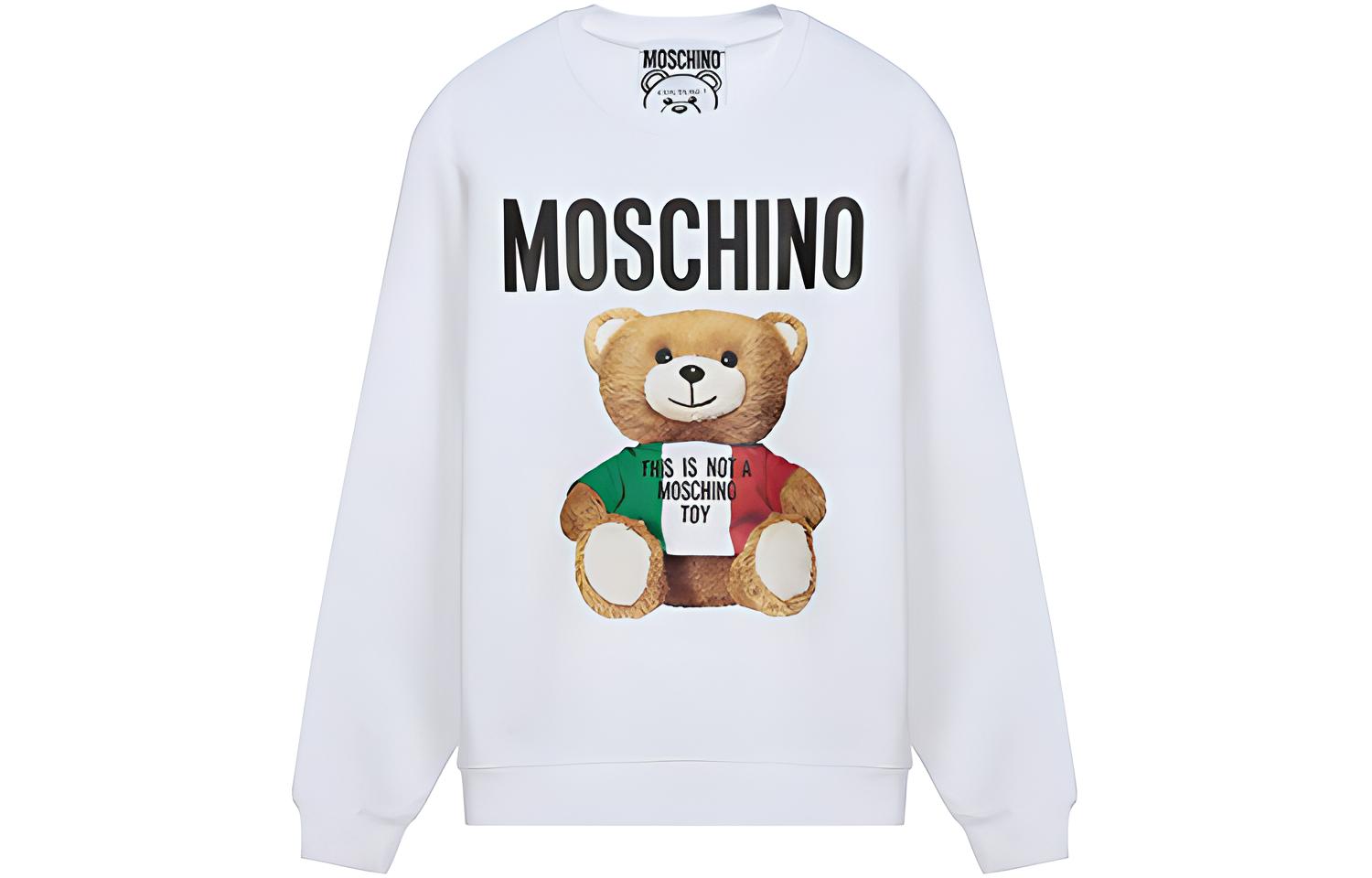 MOSCHINO SS21 Bear Cartoon Print Cotton Crewneck Sweatshirt White ZPV1735-2027-1001