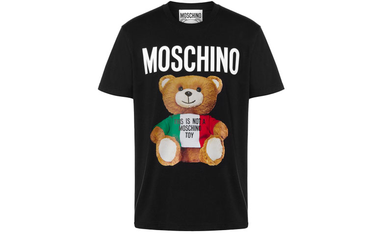 MOSCHINO SS21 Italy Teddy Bear Cartoon Knit T-Shirt Black  Tee 0720-2040-1555