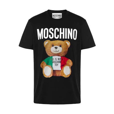MOSCHINO SS21 Italy Teddy Bear Cartoon Knit T-Shirt Black Tee 0720-2040-1555