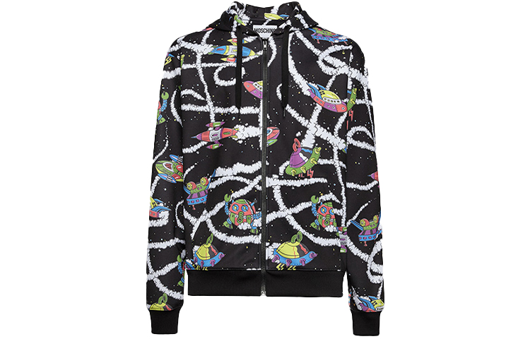 MOSCHINO SS21 Spaceship Print Sweatshirt Jacket Men’s Black A1702-2030-1555
