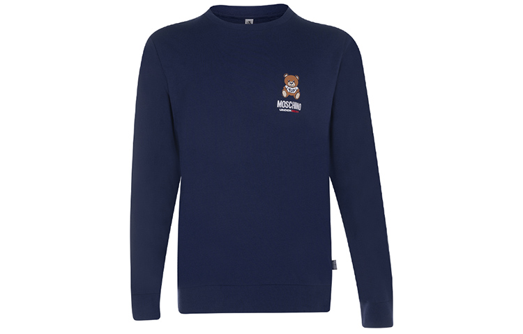 MOSCHINO SS21 Teddy Bear Cartoon Print Pullover Sweatshirt Blue A1811-8126-0290