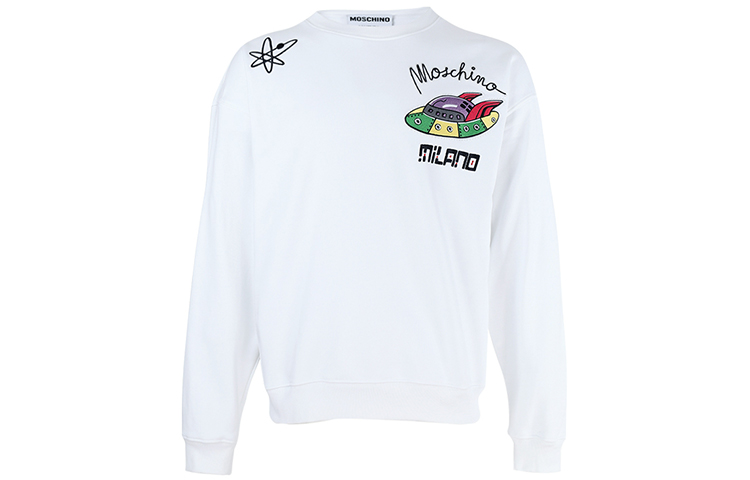 MOSCHINO SS21 UFO Graphic Crewneck Sweatshirt White ( Long Sleeve) A1715-2027-1001