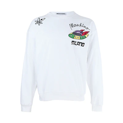 MOSCHINO SS21 UFO Graphic Crewneck Sweatshirt White ( Long Sleeve) A1715-2027-1001
