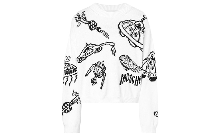 MOSCHINO SS21 White Cotton Crewneck Long Sleeve Sweatshirt J0915-2001-2001