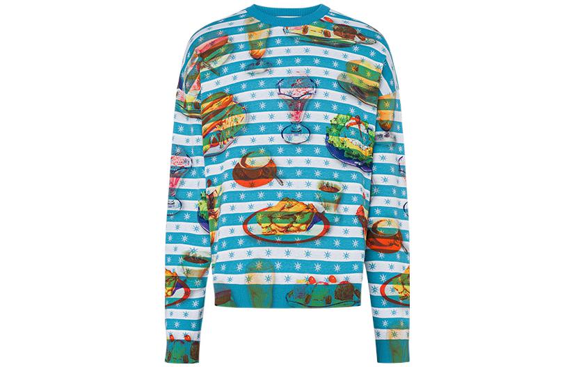 MOSCHINO SS22 All-Over Print Striped Long Sleeve Sweatshirt Blue () A092-0020-322P