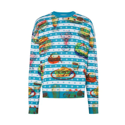 MOSCHINO SS22 All-Over Print Striped Long Sleeve Sweatshirt Blue () A092-0020-322P