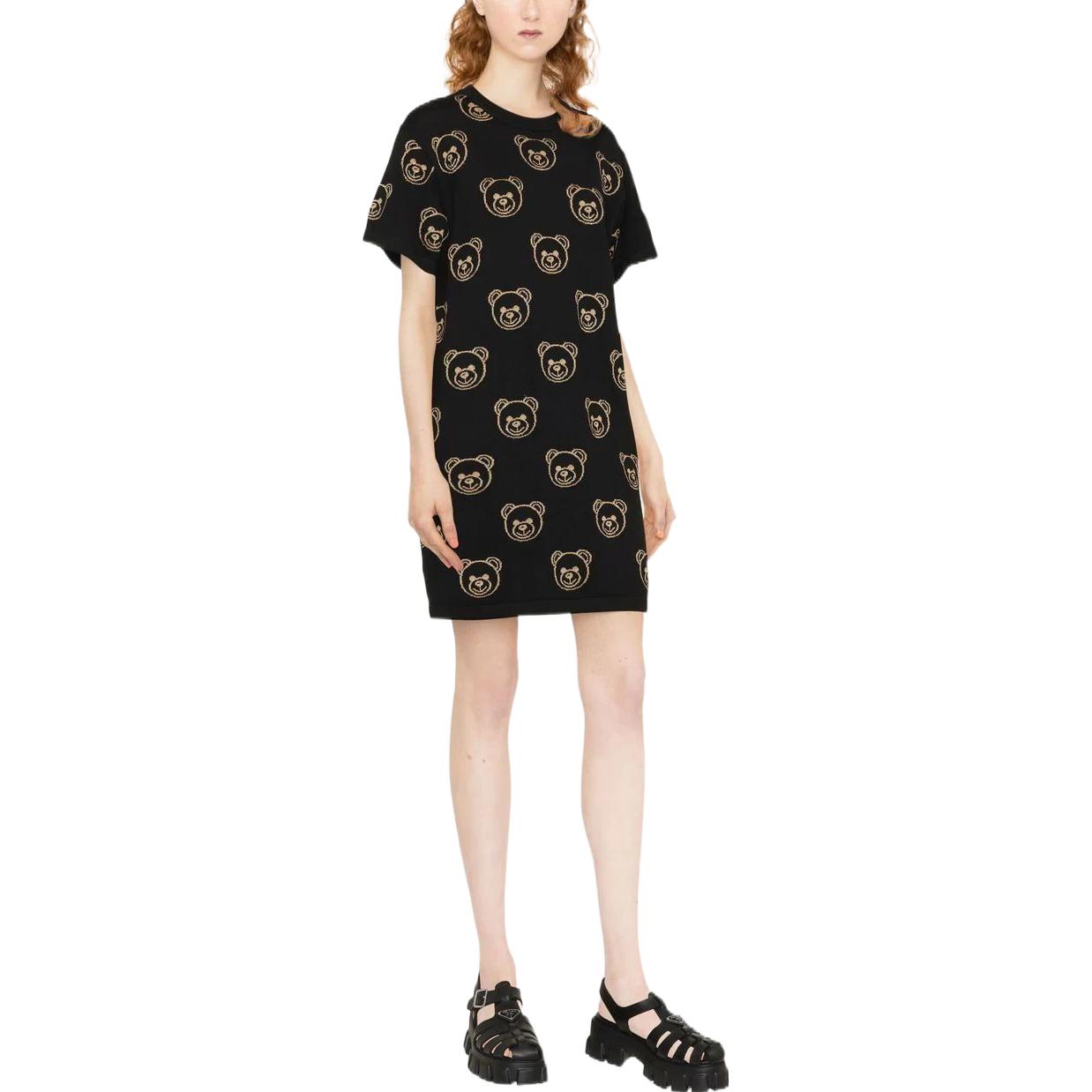 Lookbook MOSCHINO SS22 Dress Hitam Motif Teddy Bear Crewneck Lengan Pendek. V0495-5401-1555