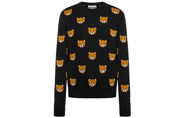 MOSCHINO SS22 Black Cartoon Bear Print Crewneck Sweatshirt for Men V0909020222P-2555