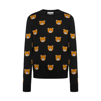 MOSCHINO SS22 Black Cartoon Bear Print Crewneck Sweatshirt for Men V0909020222P-2555