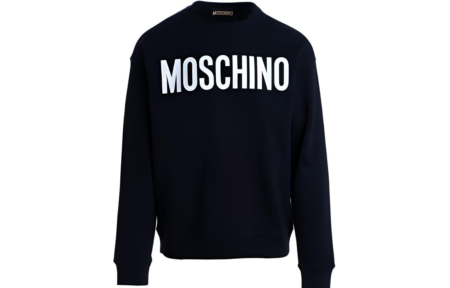 MOSCHINO SS22 Black Crewneck Pullover Sweatshirt with Logo Print 1701-2028-1555
