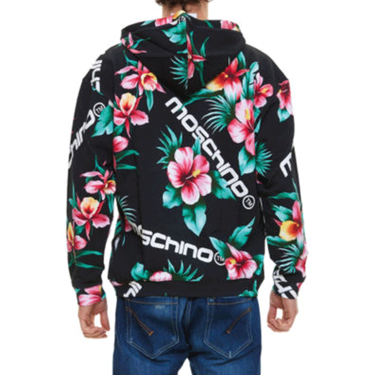 Shop Moschino SS22 Black Floral Print Long Sleeve Hoodie 1712-2027-1555