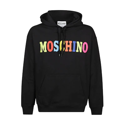 MOSCHINO SS22 Black Hoodie with Colorful Logo Print 1709-0228-1555
