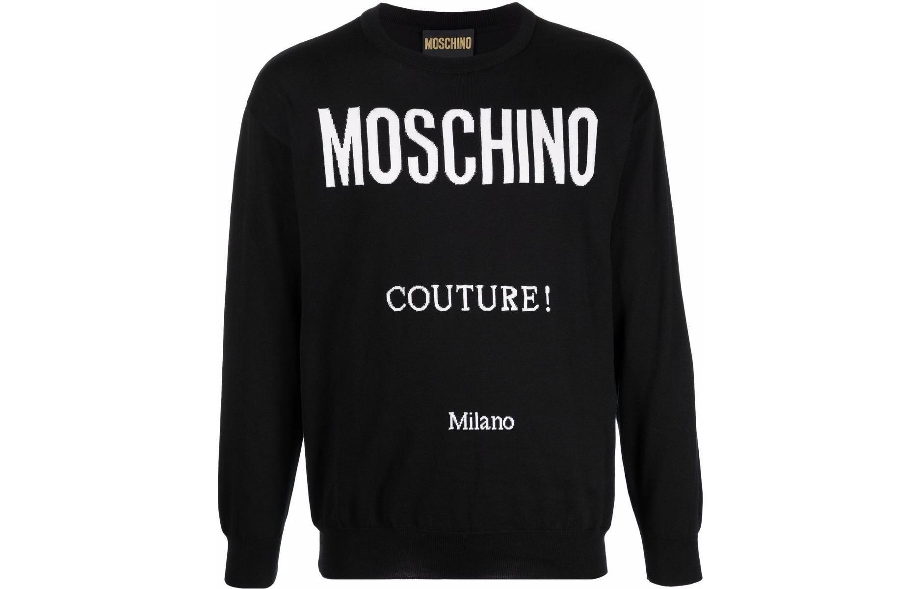 MOSCHINO SS22 Black Letter Print Crewneck Sweatshirt Men A0906-2025-5526