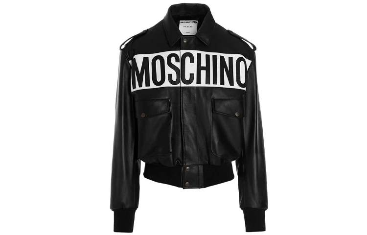 MOSCHINO SS22 Black Logo Polo Collar Jacket for Men A3705-2070-2555