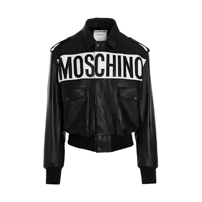 MOSCHINO SS22 Black Logo Polo Collar Jacket for Men A3705-2070-2555