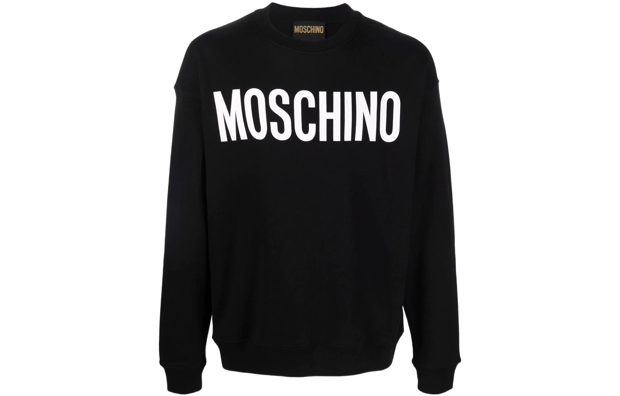 MOSCHINO SS22 Black Logo Print Crewneck Long Sleeve Sweatshirt Men 1701-0228-1555