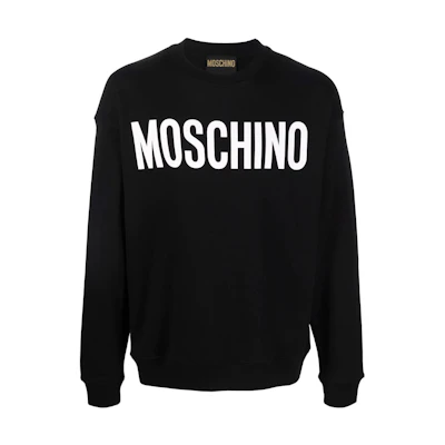 MOSCHINO SS22 Black Logo Print Crewneck Long Sleeve Sweatshirt Men 1701-0228-1555