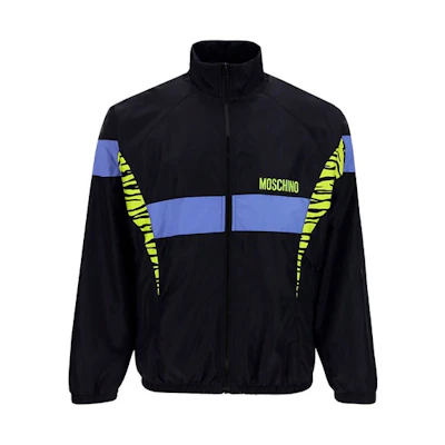 MOSCHINO SS22 Black Logo Print Zip-Up Long Sleeve Jacket for Men 06202016-A3555